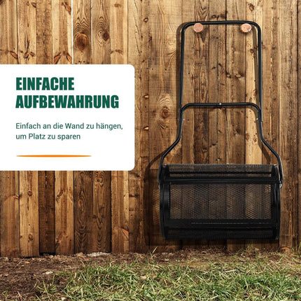 80L Kompoststreuer mit U-Griff &amp; Gitterkorb Torfstreuer Düngerstreuer Komposter Schwarz