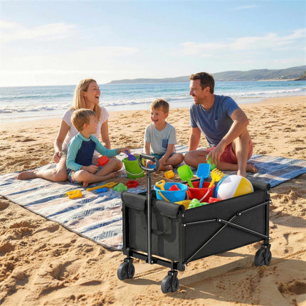 80L Faltbarer Gartenwagen mit verstellbarem Griff, Schwarz