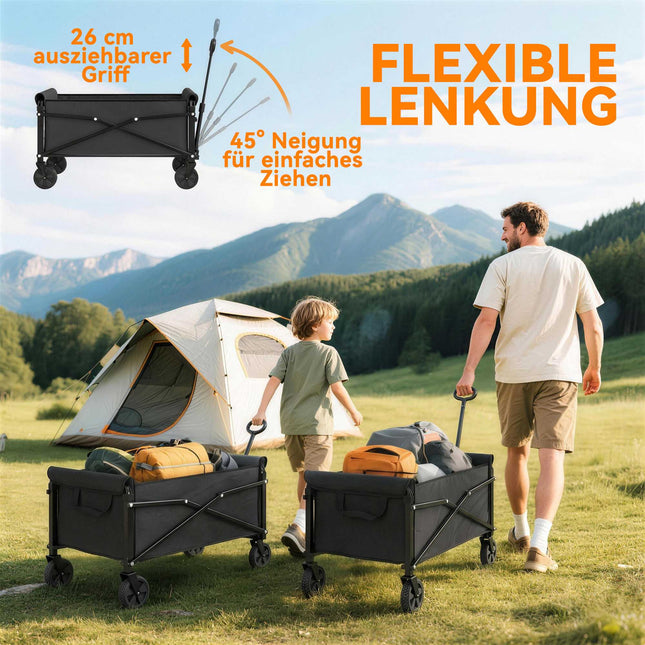 80L Faltbarer Gartenwagen mit verstellbarem Griff, Schwarz