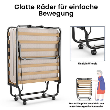 Lit d'appoint pliant 80 x 200 cm avec matelas en mousse à mémoire de forme beige fabriqué en Italie Origine : Italie