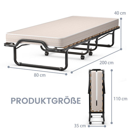 Lit d'appoint pliant 80 x 200 cm avec matelas en mousse à mémoire de forme beige fabriqué en Italie Origine : Italie