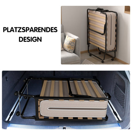Lit d'appoint pliant 80 x 200 cm avec matelas en mousse à mémoire de forme beige fabriqué en Italie Origine : Italie