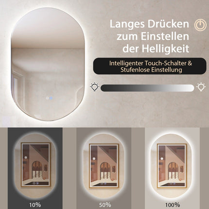 80 x 50 cm LED Wandspiegel oval dimmbar Badezimmerspiegel