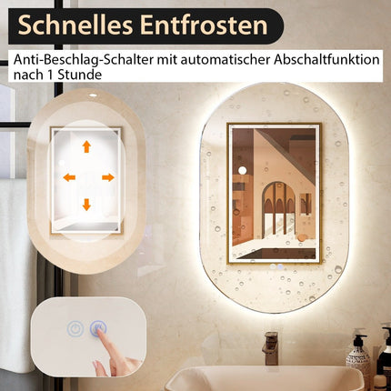 80 x 50 cm LED Wandspiegel oval dimmbar Badezimmerspiegel