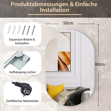 80 x 50 cm LED Wandspiegel oval dimmbar Badezimmerspiegel