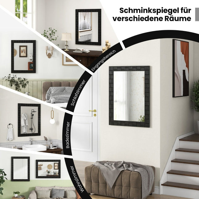 Wandspiegel 80 x 60 cm van rubberhout met massief houten frame, badkamerspiegel, cosmeticaspiegel, zwart