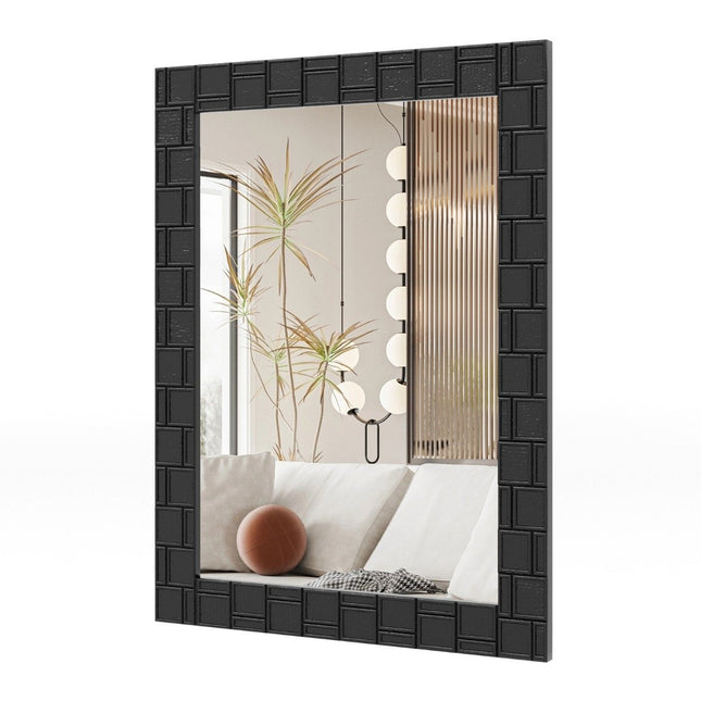 Wandspiegel 80 x 60 cm van rubberhout met massief houten frame, badkamerspiegel, cosmeticaspiegel, zwart