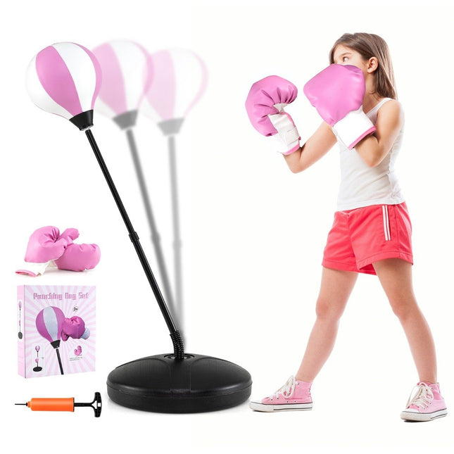 81-123,5cm höhenverstellbarer Punchingball inkl. Boxhandschuhe &amp; Handpumpe Kinder-Boxset Pink