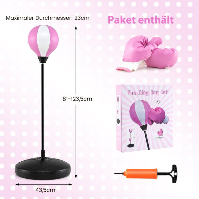 81-123,5cm höhenverstellbarer Punchingball inkl. Boxhandschuhe &amp; Handpumpe Kinder-Boxset Pink