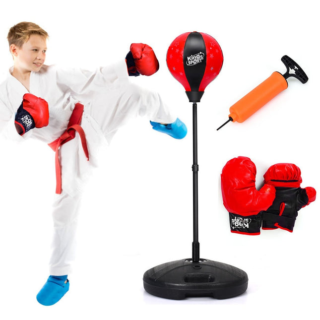 81-123,5cm höhenverstellbarer Punchingball inkl. Boxhandschuhe &amp; Handpumpe Kinder-Boxset Rot