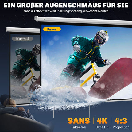 84"" 4:3 Projector Screen, 4K HD, Wall/Ceiling Mount
