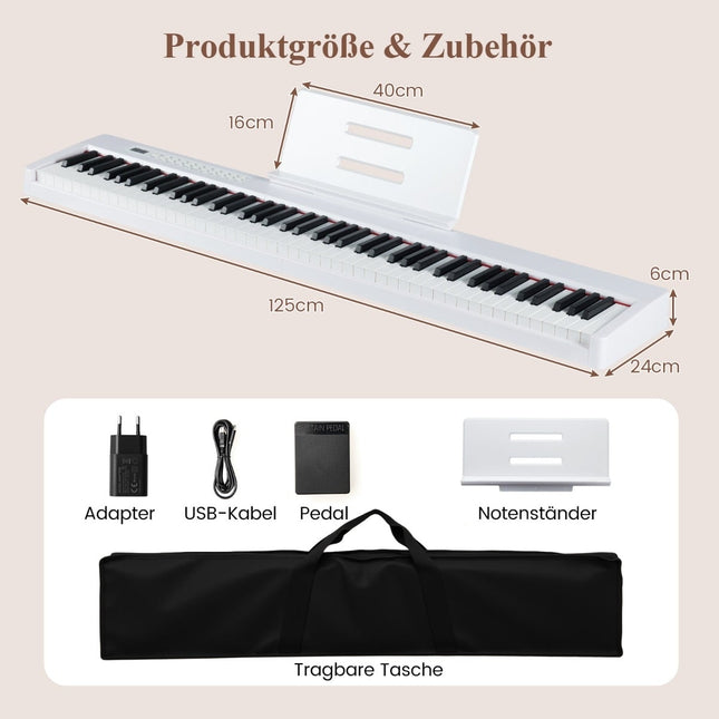 Digitalpiano mit 88 Tasten, volle Größe, tragbar, weiß