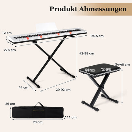Digitalpiano-Set mit 88 Tasten, verstellbarem Ständer und Bank