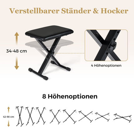 Digitalpiano-Set mit 88 Tasten, verstellbarem Ständer und Bank