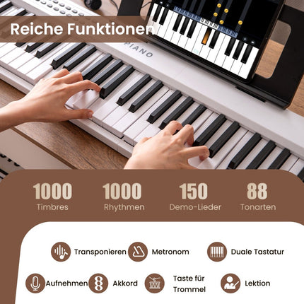 88-Key Folding Digital Piano with 1000 Rhythms and Tones