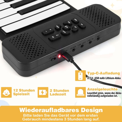 Rolovací piano s 88 klávesami, přenosné se 128 rytmy a MIDI