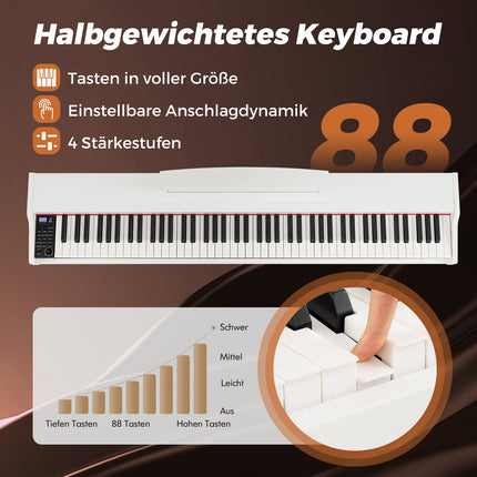 Set digitálního piana s 88 klávesami, polovážená mechanika, stojan, pedály, bílé