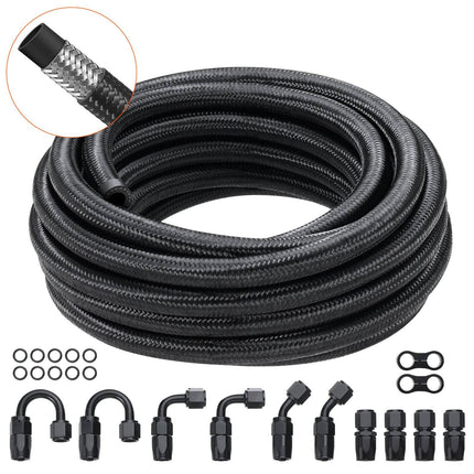8AN Braided Fuel Hose Kit, 20 Ft, 12 Swivel Fittings