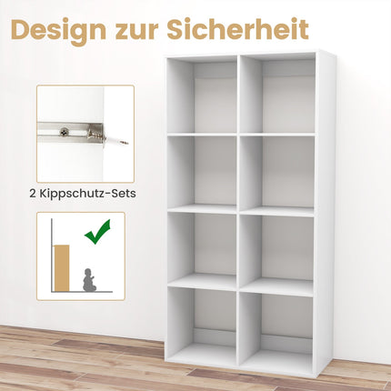 8-Würfel Bücherregal mit hinterer Schiene & Anti-Kipp-Kit, Weiß