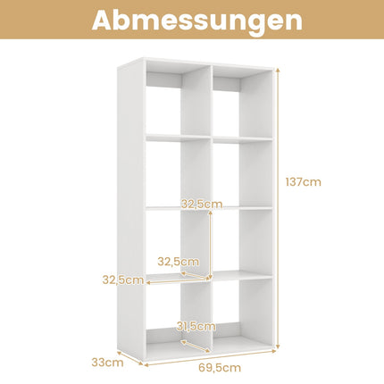 8-Würfel Bücherregal mit hinterer Schiene & Anti-Kipp-Kit, Weiß