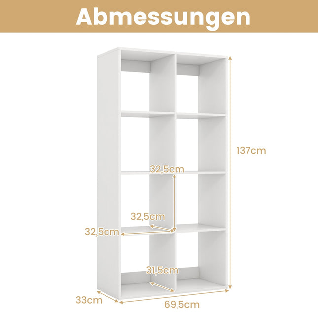 8-Würfel Bücherregal mit hinterer Schiene & Anti-Kipp-Kit, Weiß