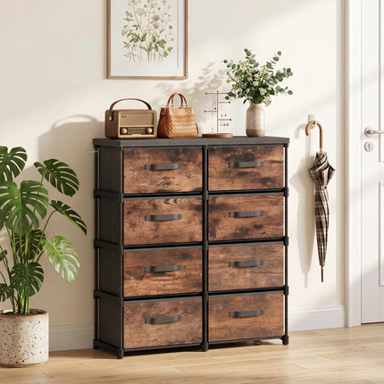 8-Drawer Fabric Dresser with Metal Frame, Vintage Brown