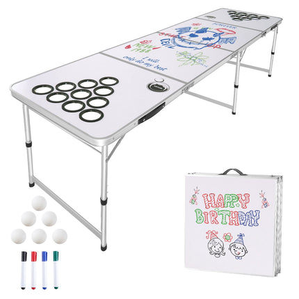 8 Ft Beer Pong Table, Folding, Adjustable Height, Cup Holes