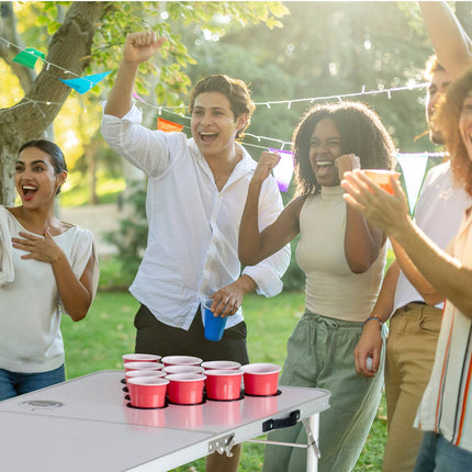 8 Ft Beer Pong Table, Folding, Adjustable Height, Cup Holes
