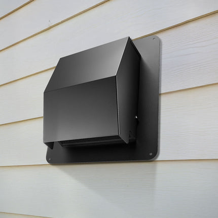 8-Inch Square Hooded Wall Vent Cover, Steel, Screen, Black