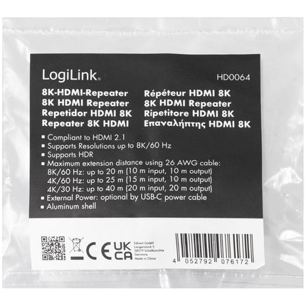 8K HDMI Repeater, 20m, HDCP 2.3, HDR-Unterstützung