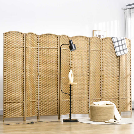 8-Panel Folding Room Divider, Polypropylene, Natural Wood