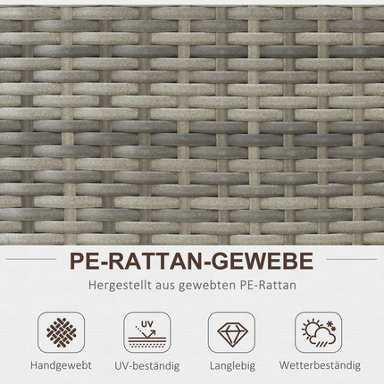 8-part patio in poly rattan, gray steel and polyester