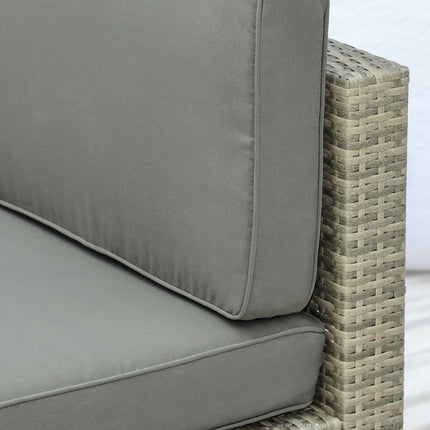8-part patio in poly rattan, gray steel and polyester