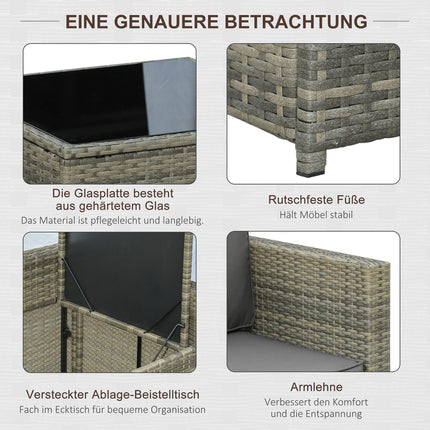 8-part patio in poly rattan, gray steel and polyester