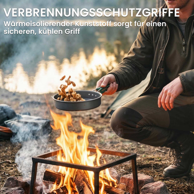 8-teiliges Camping-Kochgeschirr-Set mit Verbrühschutzgriffen