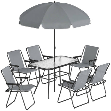 8-teiliges Outdoor-Esszimmer-Set mit Sonnenschirm, klappbare Stühle