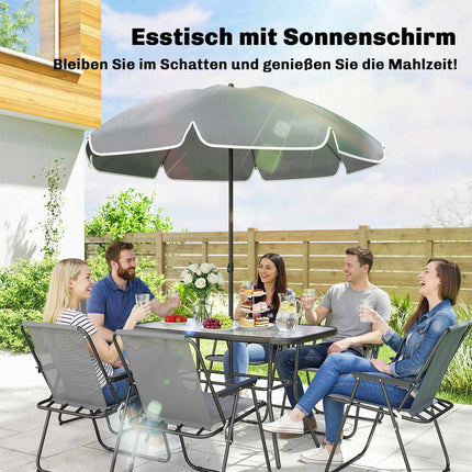 8-teiliges Outdoor-Esszimmer-Set mit Sonnenschirm, klappbare Stühle
