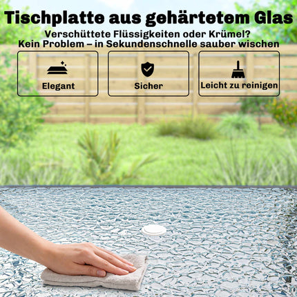 8-teiliges Outdoor-Esszimmer-Set mit Sonnenschirm, klappbare Stühle