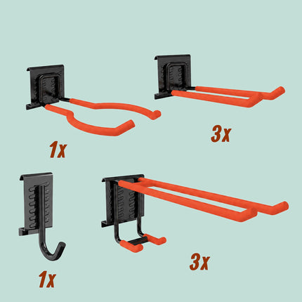 8-Piece Wall Hook Set, Black/Orange, Steel & PVC