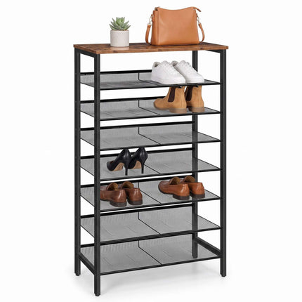 8-Tier Metal & MDF Shoe Rack, Brown
