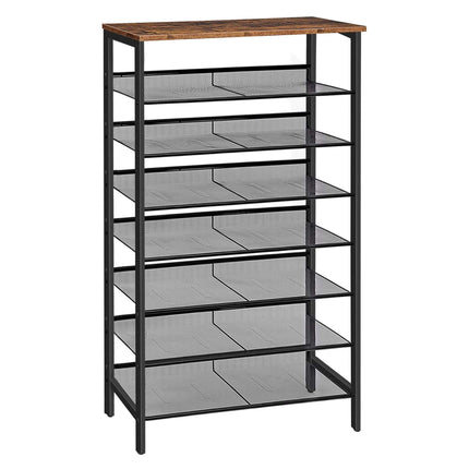 8-Tier Metal & MDF Shoe Rack, Brown