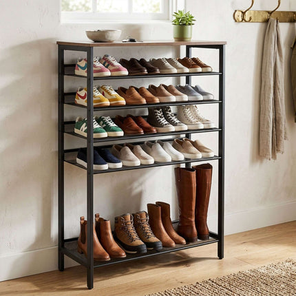 8-Tier Metal & MDF Shoe Rack, Brown