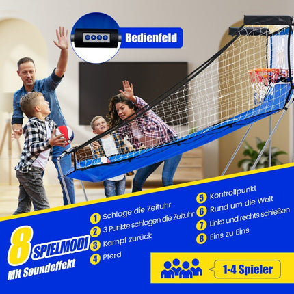 8-in-1-Basketballautomat mit 4 Bällen und Luftpumpe und 8 Spielmodi, Arcade-Basketballspiele, Blau + Weiß