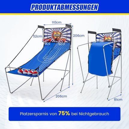 8-in-1-Basketballautomat mit 4 Bällen und Luftpumpe und 8 Spielmodi, Arcade-Basketballspiele, Blau + Weiß