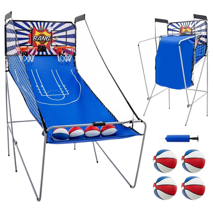 8-in-1-Basketballautomat mit 4 Bällen und Luftpumpe und 8 Spielmodi, Arcade-Basketballspiele, Blau + Weiß