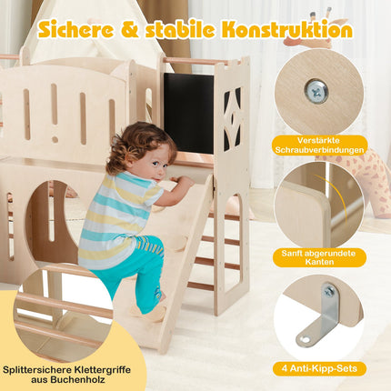 8-in-1 Indoor-Holzspielplatz mit Rutsche und Leiter