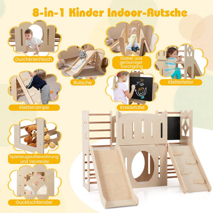 8-in-1 Indoor-Holzspielplatz mit Rutsche und Leiter
