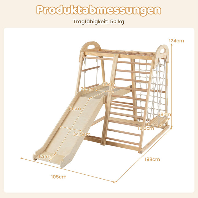 8-in-1 Montessori Klettergerüst aus Holz für Kinder 3-5