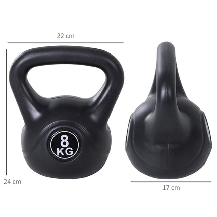 Kettlebell 8 kg plněný pískem, černý, vhodný pro začátečníky