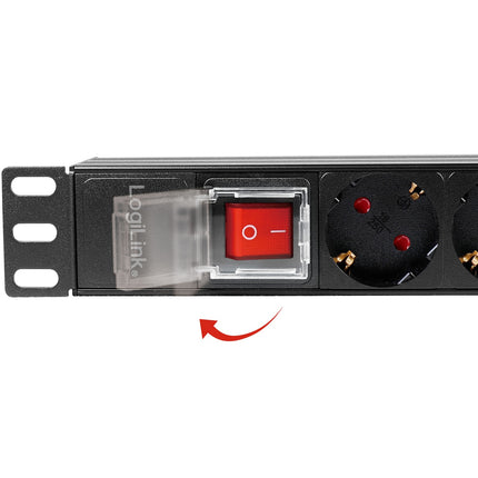 8-fach Abzweigdose mit Schalter für 19" Rack U1 Schwarz